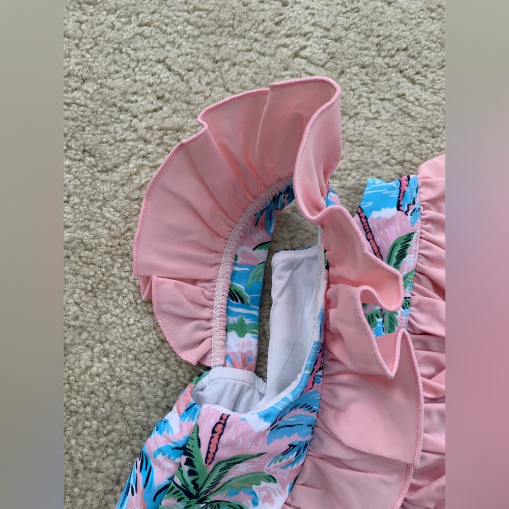 Caden Lane NWT Size 6-12 Months Ocean Pearl Ruffle Palm Tree One Piece Swimsuit - Picture 5 of 7
